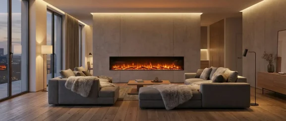 Electric fireplace BTU room size guide chart showing heating capacity requirements for different room dimensions